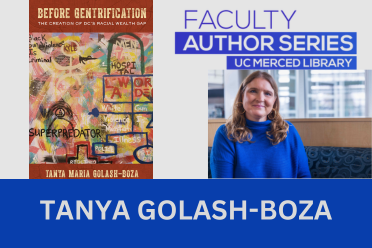 Blond woman sitting next to a window in a blue sweater. An image of a book cover, book entitled: Before Gentrification:The Creation of DC's Racial Wealth Gap