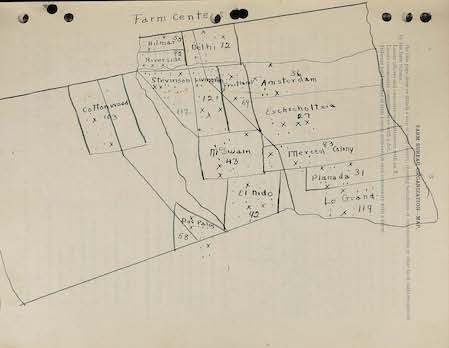 Map of farm centers in the county, from the 1920 annual report of the county agricultural agent.