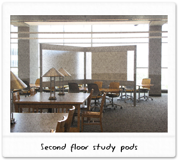Photo of UCM Library study pods, 2nd floor. 
