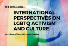A pride flag with a woman's silhouette behind it